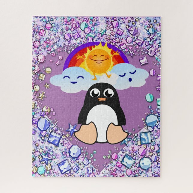 Puzzles Penguin Rainbow Hearts Happy Valentine (Vertical)