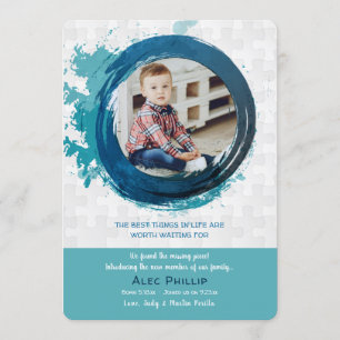 Puzzles Pieces Blue Photo Adoption Announcement