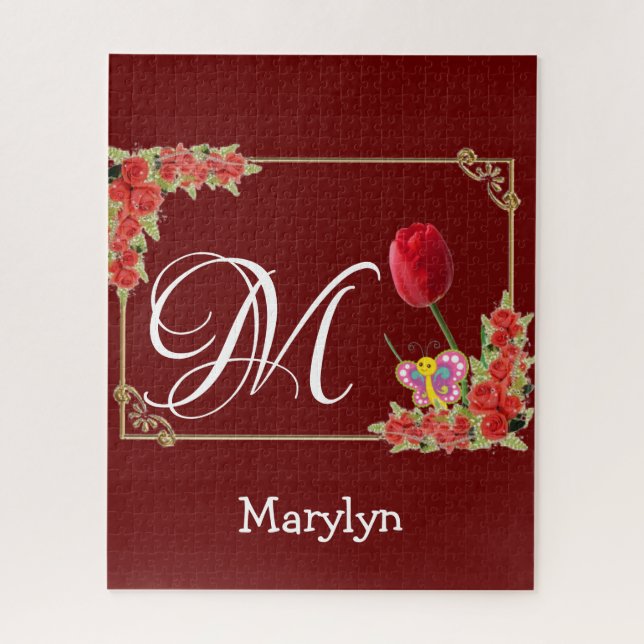 Puzzles Pink Floral Monogram (Vertical)