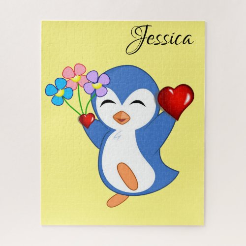 Puzzles Pink Floral Penguin Hearts Happy Valentine