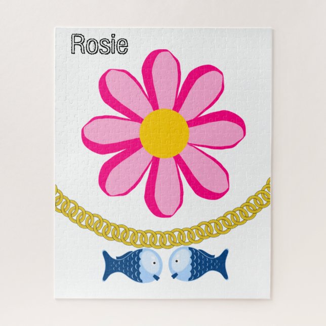 Puzzles Pink Flower Floral Fish Gold (Vertical)