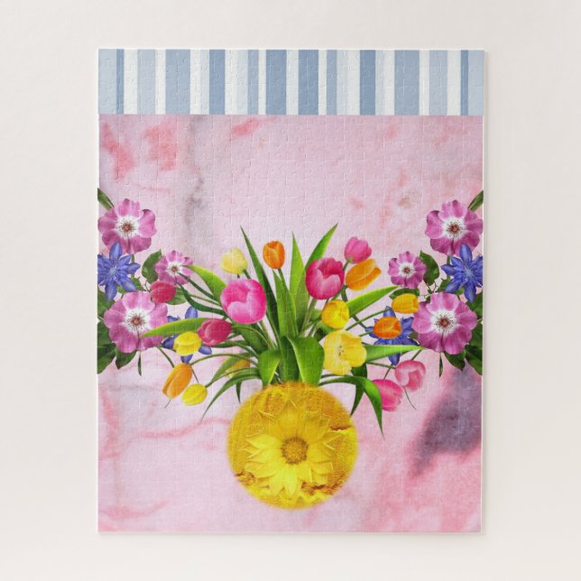 Puzzles Pink Marble Floral Flowers Stripe Gray (Vertical)