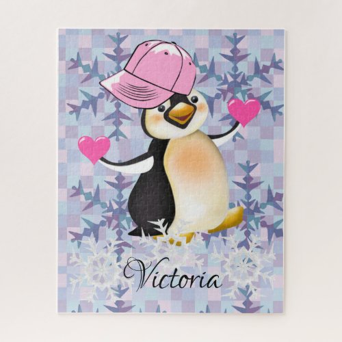 Puzzles Pink Penguin Hearts Happy Valentine