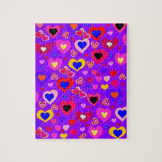Puzzles Purple Colorful Hearts (Vertical)