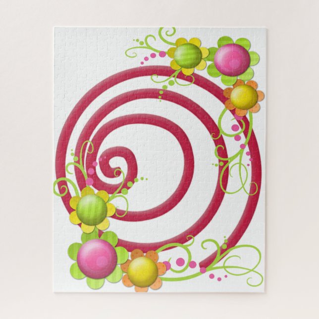 Puzzles Red & White Swirl Floral Flowers  (Vertical)