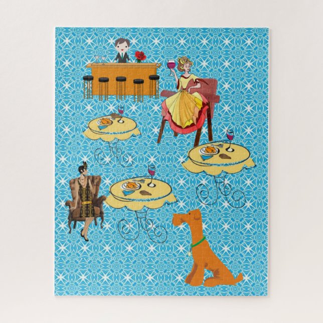 Puzzles Retro Woman Dinning Dog (Vertical)