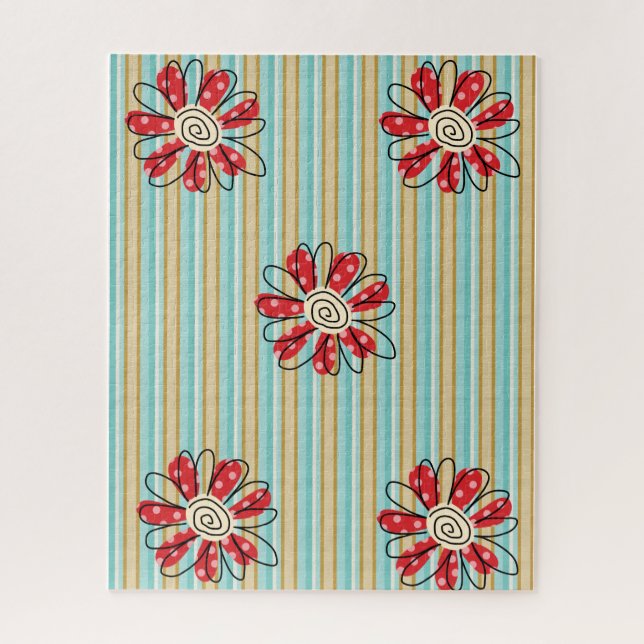 Puzzles Stripe Red Gold Flowers Floral (Vertical)