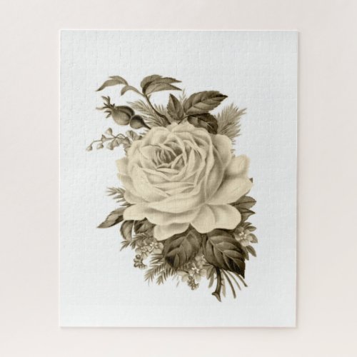 Puzzles Vintage White Rose Floral