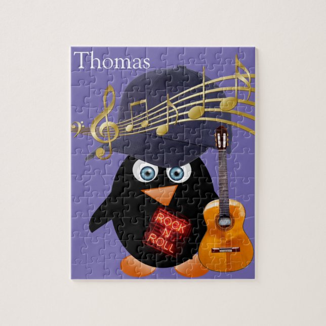 Puzzles White and Black Penguin Guitar Rock n Roll (Vertical)