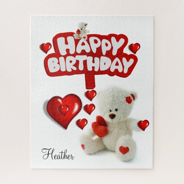 Puzzles White Teddy Bear Happy Birthday (Vertical)