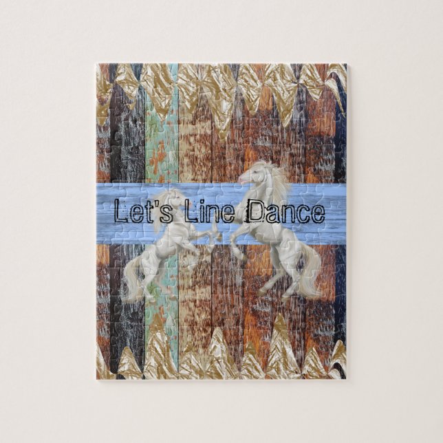 Puzzles Wood White Horse Let's Line Dance (Vertical)