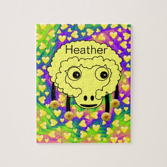 Puzzles Yellow Sheep Yellow Hearts Floral (Vertical)