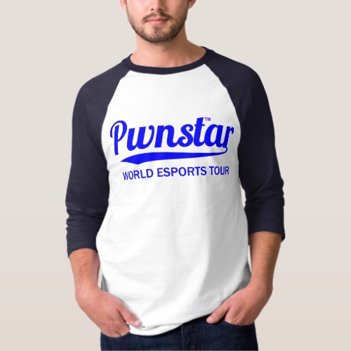 Pwnstarâ Blue World Esports Tour Baseball Swash 1 T_Shirt