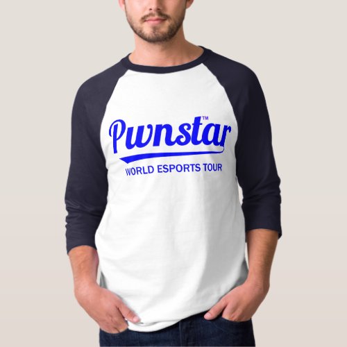 Pwnstarâ Blue World Esports Tour Baseball Swash 3 T_Shirt