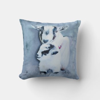Pygmy Goat Lovers  Portrait Of Mom And Baby Throw Pillow by getyergoat at Zazzle