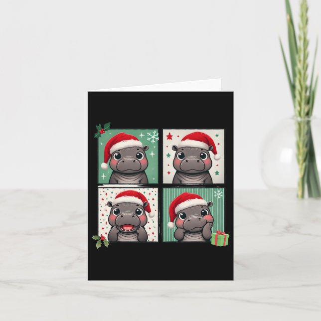 Pygmy Hippo Meme Santa Claus Hat Photobooth Funny  Card (Front)