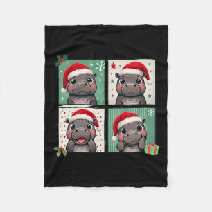 Pygmy Hippo Meme Santa Claus Hat Photobooth Funny Fleece Blanket