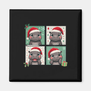 Pygmy Hippo Meme Santa Claus Hat Photobooth Funny Magnet