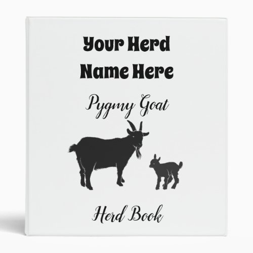 Pygmy MIni Dwarf Goat Herd Book 3 Ring Binder