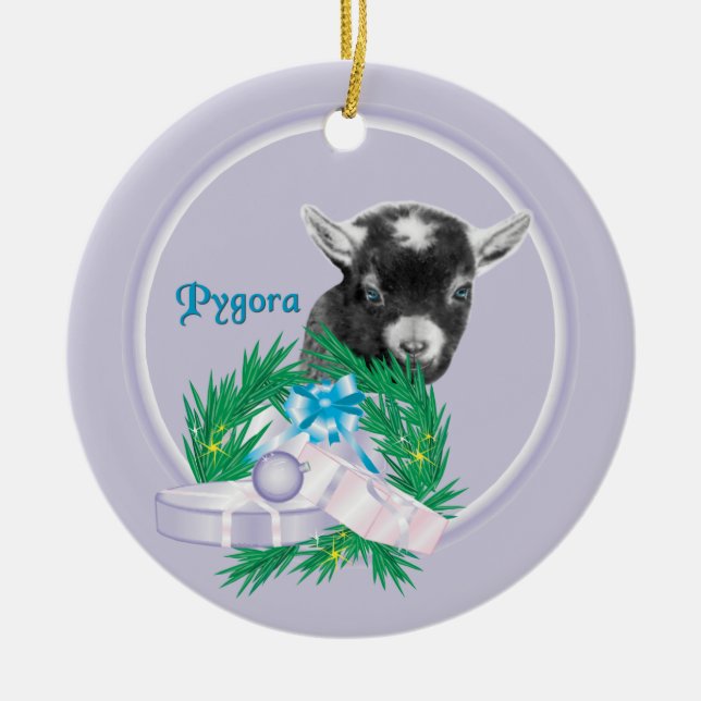 Pygora Goat Wreath Holiday Ornament (Front)
