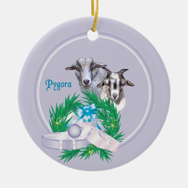 Pygora Goat Wreath Holiday Ornament (Front)