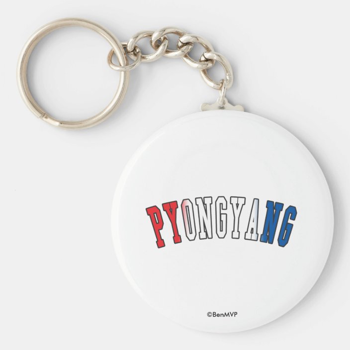 Pyongyang in North Korea National Flag Colors Keychain