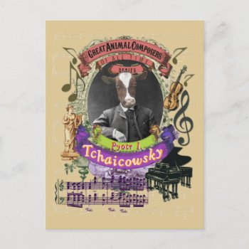 Pyotr Tchaicowsky Cow Animal Composer Tchaikovsky Postcard by stopshop at Zazzle
