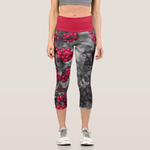 Pyracantha Berry Red and Gray High Waisted Capris