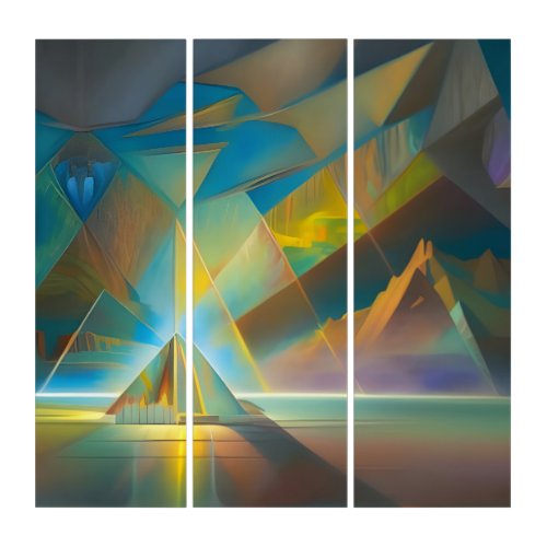 Pyramid Landscape Geometric Abstract Design  Triptych