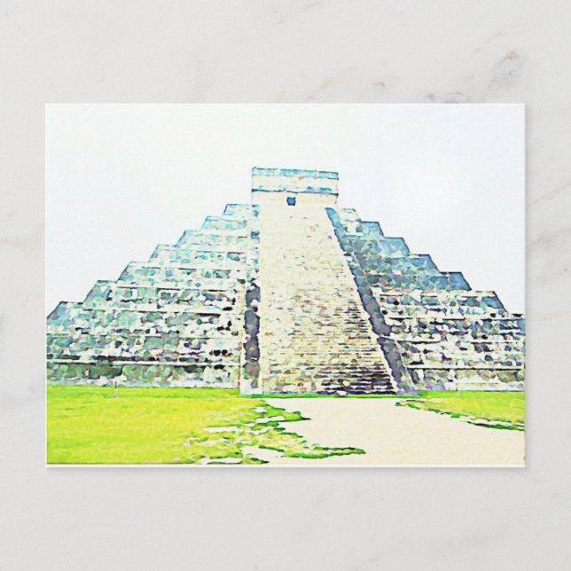 Pyramid Of Chichen Itza Watercolor Design Postcard (Front)
