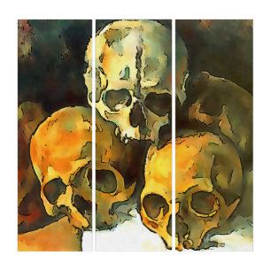 Pyramid of Skulls Black Outline Art After Cezanne