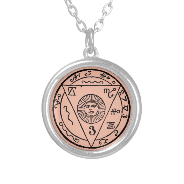 Pyramid Seal #22 To Protect The Traveler Silver Plated Necklace (Front)
