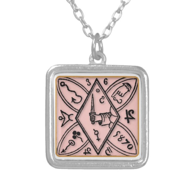 Pyramid Seal For Luck In Lotteries Silver Plated Necklace (Front)