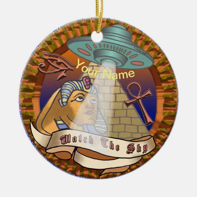 Pyramids Alien Spaceship   Ceramic Ornament (Front)