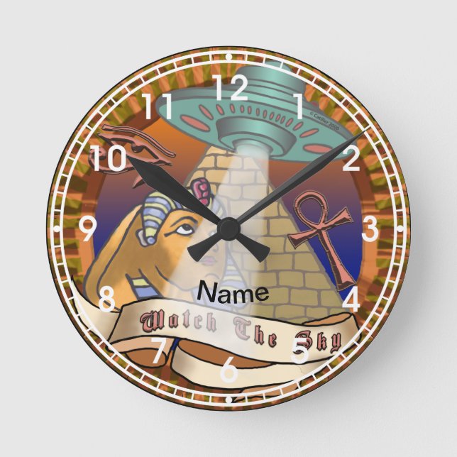 Pyramids Alien Spaceship  Round Clock (Front)