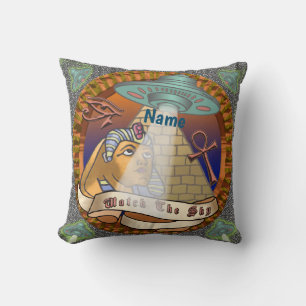 Pyramids Alien Spaceship Throw Pillow