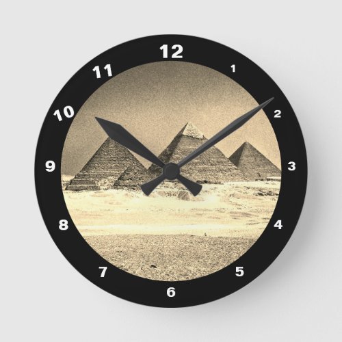 Pyramids  Desert vintage Cairo  Ancient Egypt Round Clock