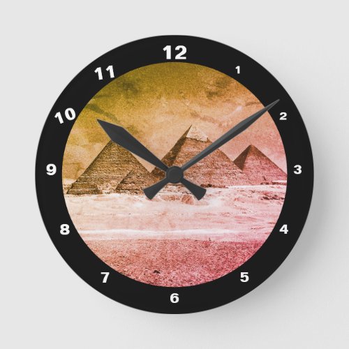Pyramids  Desert vintage Cairo  Ancient Egypt Round Clock