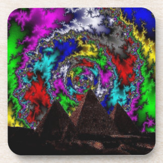 Pyramids In Fractal Background Ceramic Tile Beverage Coaster