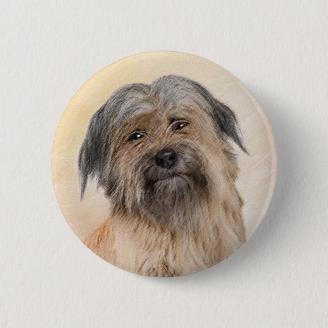 Pyrenean Shepherd Painting - Cute Original Dog Art Button (Front)