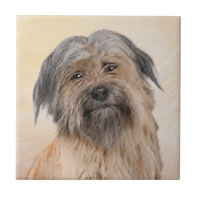 Pyrenean Shepherd Painting - Cute Original Dog Art Ceramic Tile (Front)