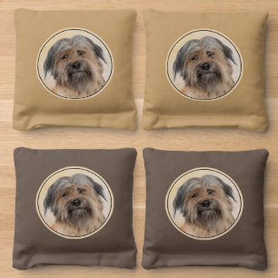 Pyrenean Shepherd Painting - Cute Original Dog Art Cornhole Bags