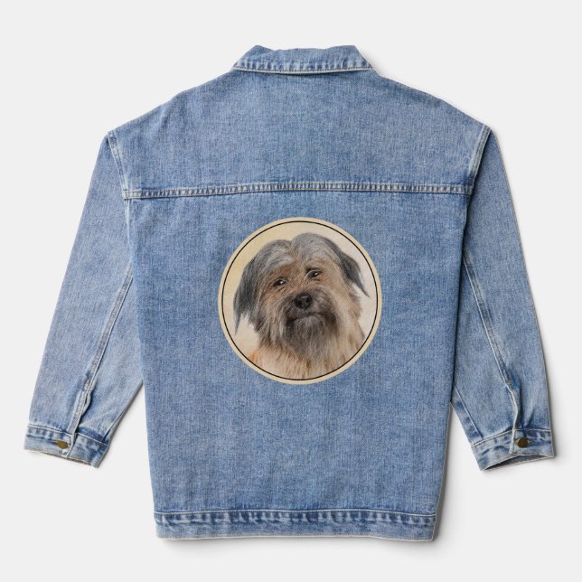 Pyrenean Shepherd Painting - Cute Original Dog Art Denim Jacket (Back)
