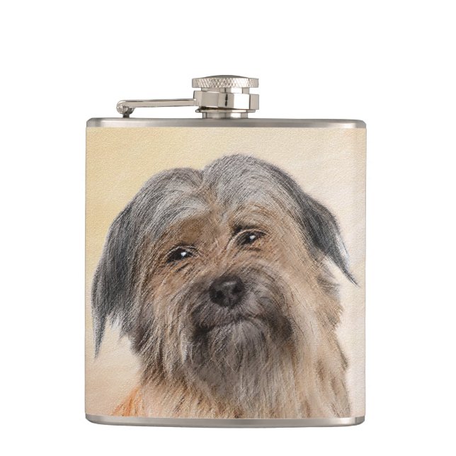 Pyrenean Shepherd Painting - Cute Original Dog Art Flask (Front)