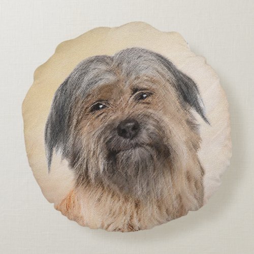 Pyrenean Shepherd Painting _ Cute Original Dog Art Round Pillow