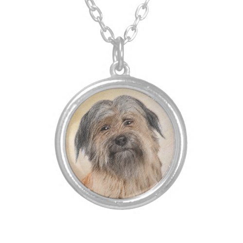 Pyrenean Shepherd Painting _ Cute Original Dog Art Silver Plated Necklace