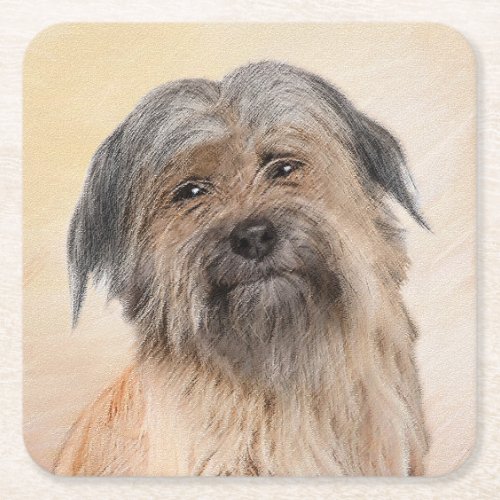 Pyrenean Shepherd Painting _ Cute Original Dog Art Square Paper Coaster