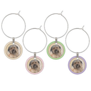 Pyrenean Shepherd Painting - Cute Original Dog Art Wine Charm