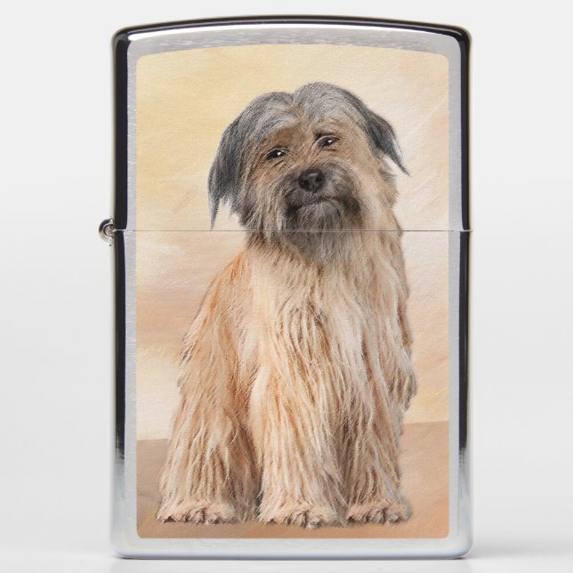Pyrenean Shepherd Painting - Cute Original Dog Art Zippo Lighter (Front)