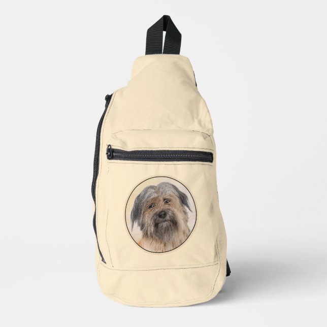 Pyrenean Shepherd Painting Long-Haird Fawn Dog Art Sling Bag (Front)